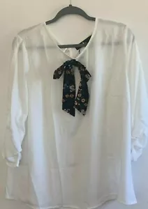 Agnes Orinda Women's Plus Size Loose Ruched Sleeve Round Neck Bow Tie Floral 2X - Picture 1 of 2