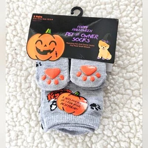 Happy Halloween pet and owner socks 3 pair - 2 kids 1 pet kids size 10.5-4 - Picture 1 of 7