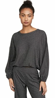 Terez women Silver Lurex Cotton Knit Top size Small Sparkly Metallic Puff Sleeve - Image 1 of 4