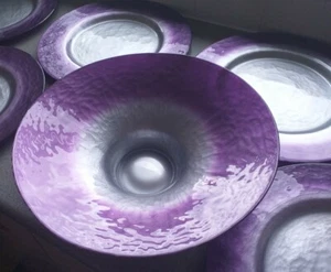RARE 7 Piece Portmeirion Dusk Large Purple And Silver Glass Charger Plates Bowl - Picture 1 of 12