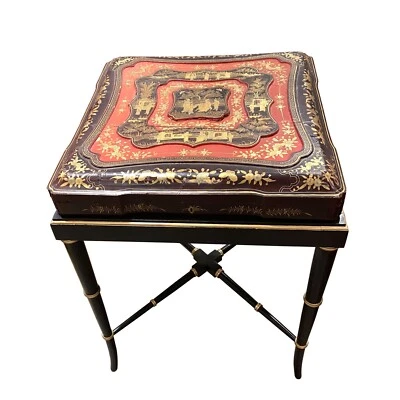 Caja de laca dorada grande del siglo XIX rara de comercio de China Foto 1 de 4