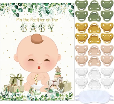 Pin the Pacifier on the Baby Party Games Sage Green Baby Shower Decorations Pin - Imagem 1 de 4