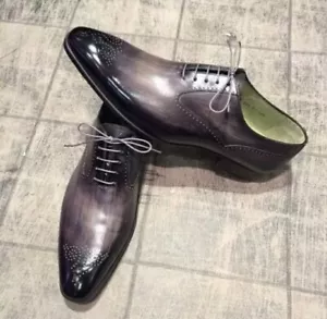Handmade Gray Oxford Brogue For Men Bespoke Shoe Formal Shoe Goodyear Welted - Picture 1 of 7