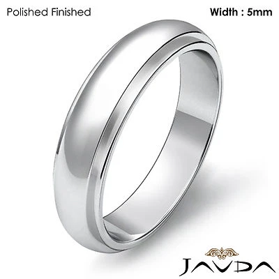 Men's Wedding Band Dome Step Down Solid Ring 5mm 18k White Gold 7.5gm 11-11.75 - Image 1 of 4