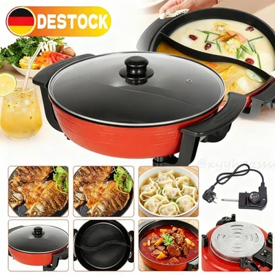 Elektrische Hot Pot 1300W Mit Heizsockel & Deckel 6L 2 Kammern Shabu Shabu 30CM - Bild 1 von 4