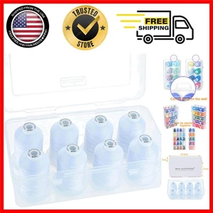 Luxury Mercerized Cotton Thread Set - 8x White Spools 600M Each & Storage Box - Picture 1 of 8
