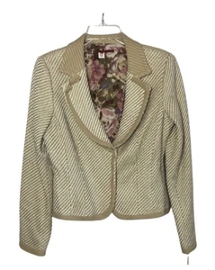Anthropologie Tapemeasure Wool/ Silk Woven Tweed Boucle Tan Blazer Size 6 - Picture 1 of 8