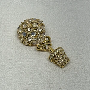 VTG Monet Topiary Faux Moonstone Rhinestone Enamel Gold Tone Brooch Pin - Picture 1 of 5