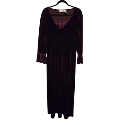 Vtg 90s Y2K Studio Ease Velvet Dress Women Sz 16 Burgundy Dark Fairy Whimsigoth  - Image 1 of 4