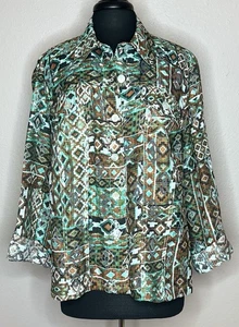 Ruby Rd Woman Burnout Semi-Sheer Jacket Women’s 18W Geometric Roll Tab Linen Bl - Picture 1 of 6