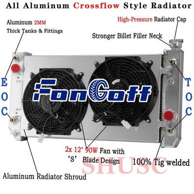 3 Row Radiator Shroud Fan For 1988-1994 1992 Chevy S10 Blazer GMC Jimmy S15 4.3L Foto 1 de 4