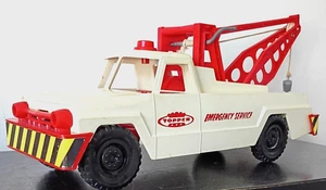 Vintage Topper 12" Tow Truck "Emergency Service" Working Excellent Hard Plastic - Picture 1 of 6