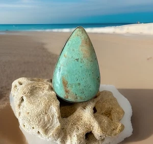 Size 9.5 Peruvian Turquoise Gemstone Ring - 925 Sterling Silver plated- New - Foto 1 di 4