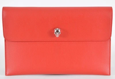 New Alexander McQueen Soft Red Leather Skull Clasp Envelope Clutch Purse - Image 1 of 4