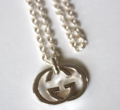 GUCCI Britt Interlocking G Logo Sterling Silver Pendant Chain Necklace Unisex GG - Image 1 of 4