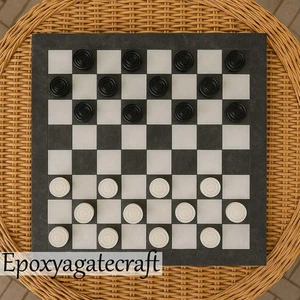 Luxury Stone Checkers Set | Handmade Black & White Gemstone Game Board | Marble - Picture 1 of 10