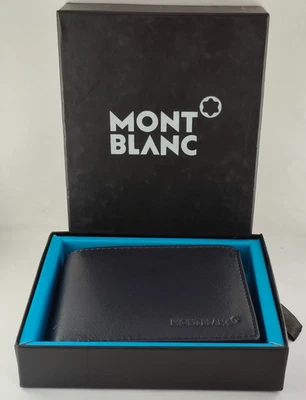 Cartera para hombre Montblanc de cuero azul de grano suave doble pliegue - Envío gratuito Foto 1 de 4