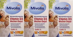 VITAMIN D3 HOCHDOSIERT WOCHEN-DEPOT 5.600 I.E. 12 WEICHKAPSELN TABLETTEN MIVOLIS - Bild 1 von 9