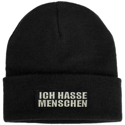 NO FACE NO NAME Mütze Ich hasse Menschen schwarz Beanie Strickmütze Anti Alles Hate People black