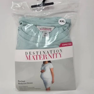 Destination Maternity Ruched Bodycon Dress XXL Light Blue Short Sleeve - Picture 1 of 9