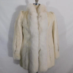 Vintage Womens M Blonde Mink Coat With Fox Fur Trim Off-White Cream - Picture 1 of 9