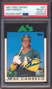 1986 TOPPS TRADED JOSE CANSECO #20T PSA 8 AUTOGRAPH AUTO 10! - Picture 1 of 2