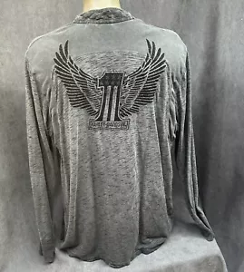 Camicia Harley Davidson grigia burnout Henley ricamata aquila double face XXL - Foto 1 di 9