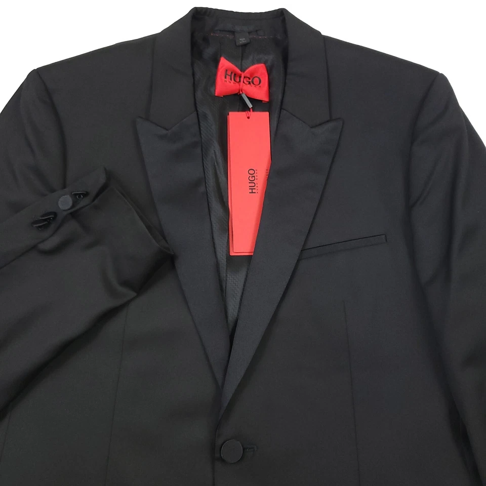 $695 HUGO BOSS Astian Black Peak Lapel Slim Fit Wool Tuxedo Jacket Mens Size 40S - Image 1 of 4