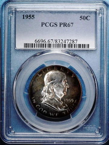 1955 Franklin Half Dollar 90% Silver, Proof, PCGS PF67 PR67 Toned 287 Cover