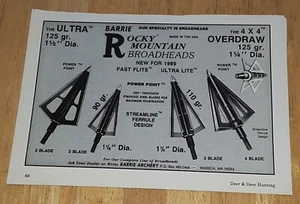 Vintage Rocky Mountain Broadheads Bogenschießen Original Zeitschrift Werbung - Bild 1 von 1