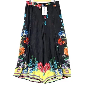 Johnny Was Pants Womens Size L Black Floral Peonies Wrapped Split Leg New $349 - Picture 1 of 12