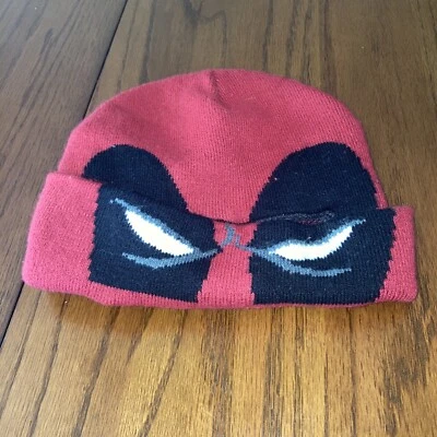 NWT MARVEL Comics DEADPOOL Black Red White Knit BEANIE SKI HAT CAP TOBOGGAN - Image 1 of 4