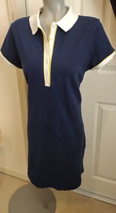 Vestido Lands End Damas Talla Med 10-12 Azul Oscuro con Cuello Blanco y Mangas con Amarillo - Imagen 1 de 6