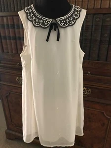 Next Cream, Black & Pearl Voile Overlay Special Occasion Shift Dress - 11Y - NEW - Picture 1 of 3