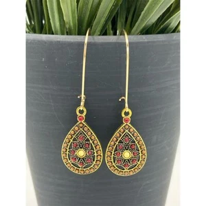 Pendientes colgantes bohemios de oro y lágrima roja para mujer - Imagen 1 de 5