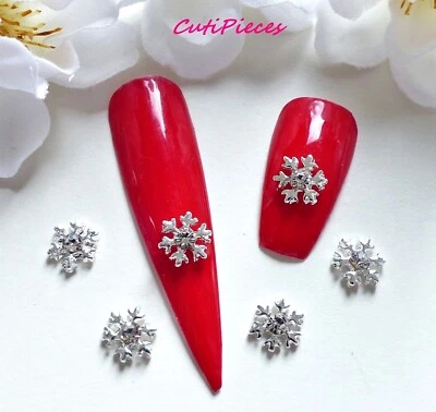 ALLLOY Nail Art 3D Natale Argento *Strass Fiocchi di Neve Fiore* Lega Metallizzata Artigianato