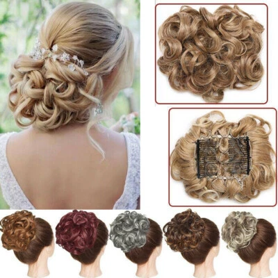 Chignon chignon grande riccio con due pettini clip in chignon extension capelli sintetici - Immagine 1 di 4