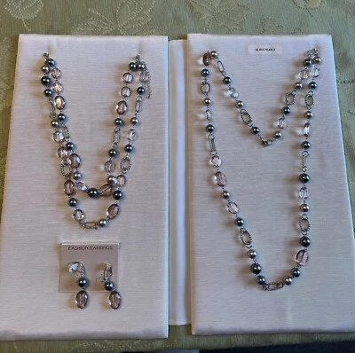 2 Collares de perlas de vidrio más pendientes diseños Premier Foto 1 de 4