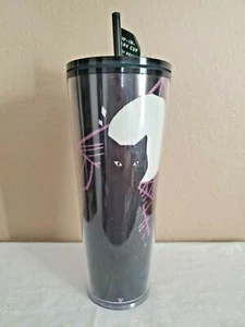 NUEVO vaso Starbucks Halloween 2021 negro brillo gato brilla en la oscuridad luna - Imagen 1 de 2