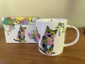 NEW Edith Jackson Cat with Flowers Coffee Mug Colorful Bone China with box - Picture 1 of 4