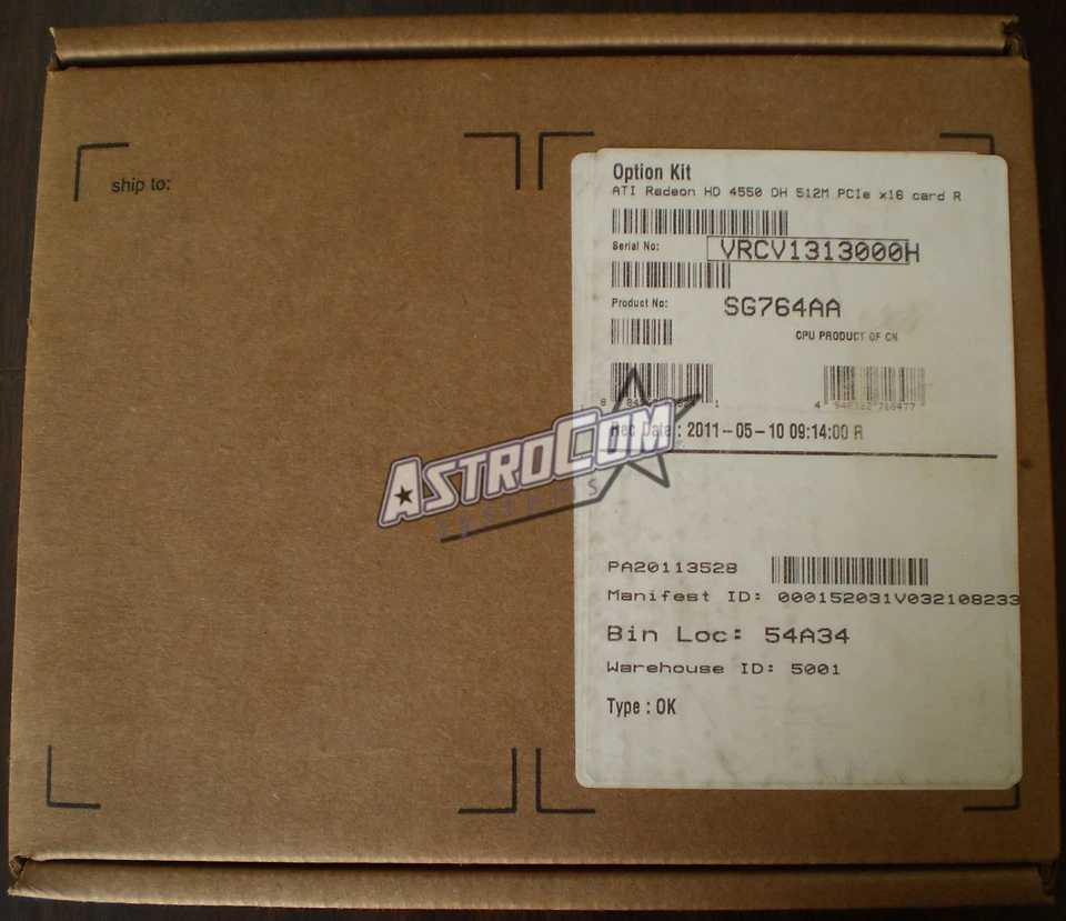 SG764A,584217-001 ATI Radeon HD 4550 PCIe x16 512MB Dual Head Graphics Adapter  - Image 1 of 1