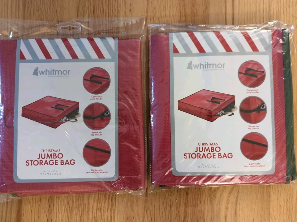 Whitmor Red Christmas Jumbo Tear Resistant Zipper Closure Storage Bag 8x30x30In