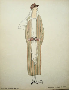 Jugendstil Mode echte Graphik 1922 Gazette du Bon Ton Pochoir Croquis Nr. XXX - Picture 1 of 1