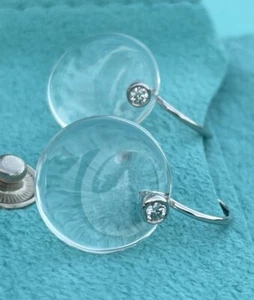 Tiffany Co Platinum Diamond Elsa Peretti Rock Crystal Quartz Hook Disc earrings - Picture 1 of 20