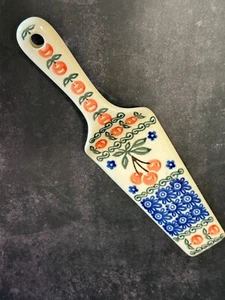 Polish Pottery Pie Server Peach Floral Boleslawiec Ceramika Artystyczna Unikat - Picture 1 of 5