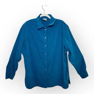 Vintage Allison Daley Teal Blue Faux Suede Button Blouse Retro Bohemian 18W - Picture 1 of 6