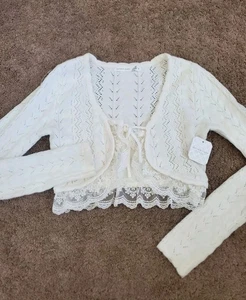 NWT ALTAR’D STATE Cardigan Women’s Small Ivory Knit Crochet Cottagecore Ruffle - Picture 1 of 5