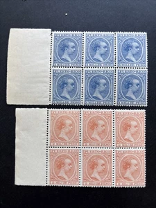 56199 Puerto Porto Rico Spain 1890 Sc#81 85 MNHOG Rare 2 Margin Blocks Of 6 SP* - Bild 1 von 2
