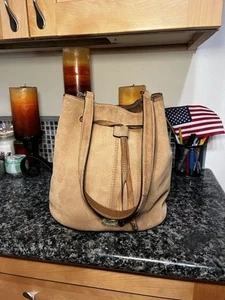 Lauren Ralph Lauren RLL Brown Suede w Leather Bucket Drawstring Bag - Picture 1 of 12