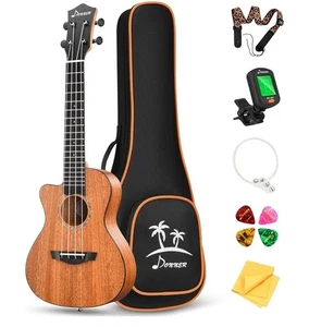 Left Handed Concert Ukulele Mahogany 23 Inch Ukelele Bundle Kit by Donner - Picture 1 of 7
